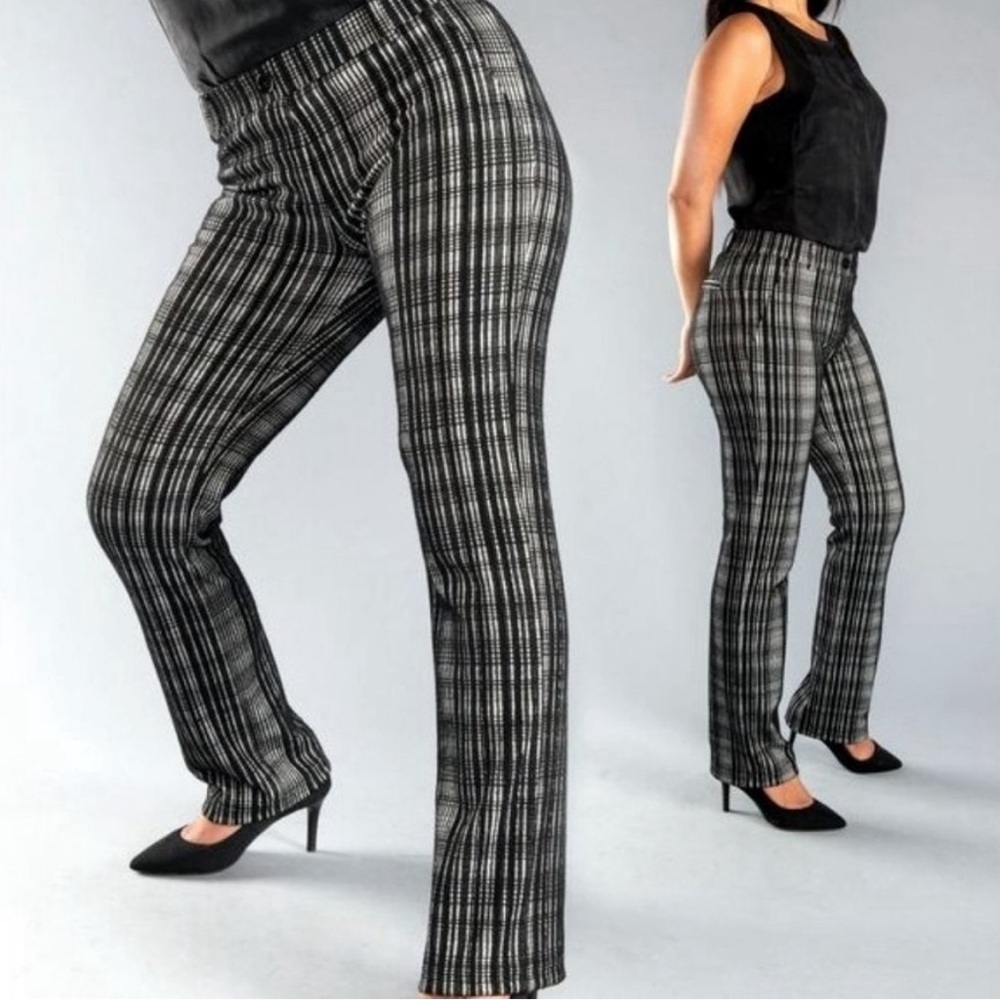 Betabrand Size Medium Long Tall Textured Plaid Bootcut Yoga Pants Dress Pants